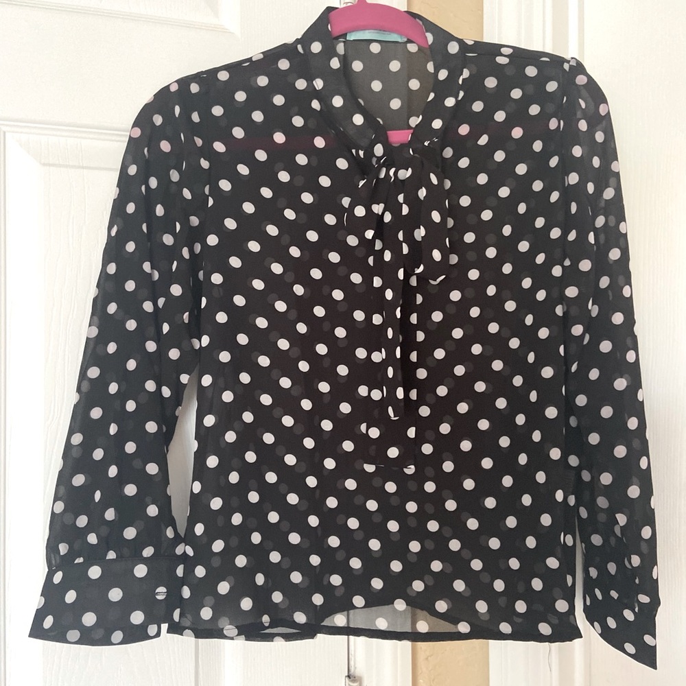 Black polka dot sheer blouse. NWT.